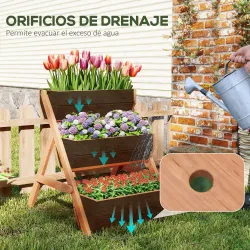 Jardinera de Madera de 3 Niveles Jardinera Elevada Exterior con Orificios de Drenaje 65x75x76 cm Marrón - Ogal.Es