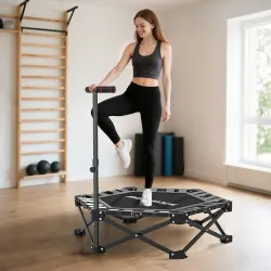 Trampolín de Fitness Plegable 104 cm con Barra Ajustable en 3 Alturas Marco Metálico Reforzado y Bolsa 104x104x1... - Ogal.Es