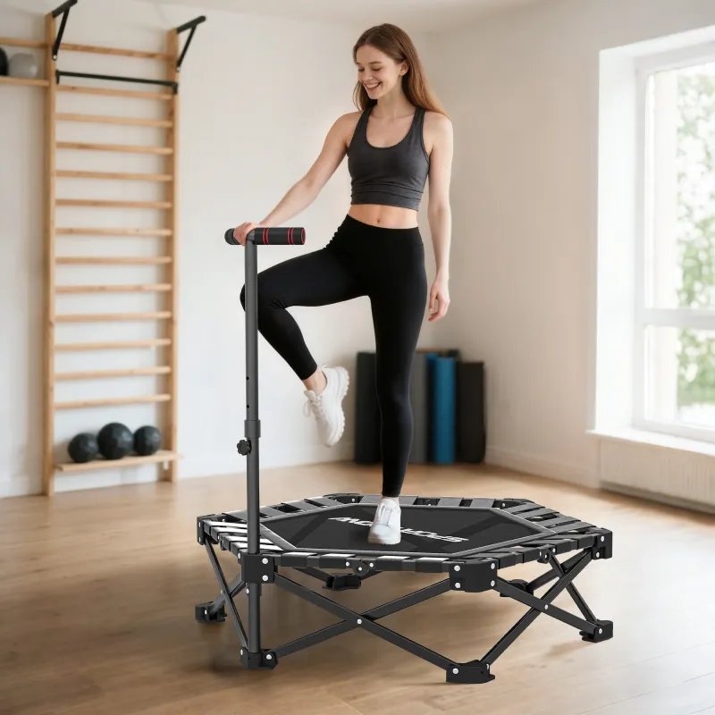 Trampolín de Fitness Plegable 104 cm con Barra Ajustable en 3 Alturas Marco Metálico Reforzado y Bolsa 104x104x1... - Ogal.Es