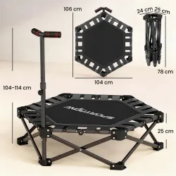 Trampolín de Fitness Plegable 104 cm con Barra Ajustable en 3 Alturas Marco Metálico Reforzado y Bolsa 104x104x1... - Ogal.Es