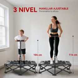 Trampolín de Fitness Plegable 104 cm con Barra Ajustable en 3 Alturas Marco Metálico Reforzado y Bolsa 104x104x1... - Ogal.Es