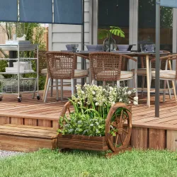 Jardinera de Madera Macetero Exterior de 3 Niveles Diseño de Escalera Orificios de Drenaje 61x62x57 cm Carbonizado - Ogal.Es