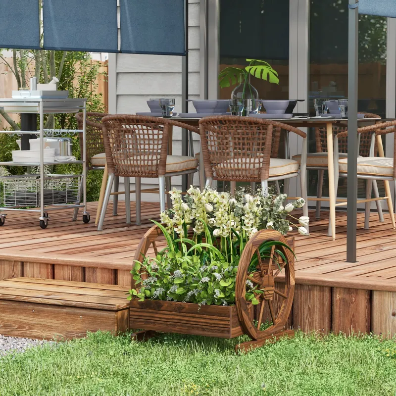 Jardinera de Madera Macetero Exterior de 3 Niveles Diseño de Escalera Orificios de Drenaje 61x62x57 cm Carbonizado - Ogal.Es