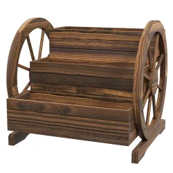 Jardinera de Madera Macetero Exterior de 3 Niveles Diseño de Escalera Orificios de Drenaje 61x62x57 cm Carbonizado - Ogal.Es