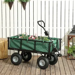 Carrito de Jardín con Ruedas Grandes Asa Ajustable y Bolsa Impermeable Removible Carga 300 kg 105x51x54 cm Verde - Ogal.Es