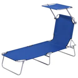 Tumbona de jardín Plegable con Toldo y Respaldo Reclinable para Jardín Terraza Acampada 187x58x36cm Azul - Ogal.Es