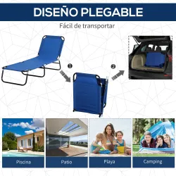 Tumbona de jardín Plegable con Toldo y Respaldo Reclinable para Jardín Terraza Acampada 187x58x36cm Azul - Ogal.Es