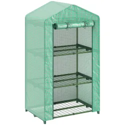 Invernadero de Jardín de 3 Niveles Puerta Enrollable Marco de Metal Cubierta de PE Anti-UV 69x49x125 cm Verde - Ogal.Es