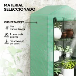 Invernadero de Jardín de 3 Niveles Puerta Enrollable Marco de Metal Cubierta de PE Anti-UV 69x49x125 cm Verde - Ogal.Es