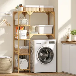 Estantería para Lavadora de Bambú Mueble para Lavadora o Inodoro con Estantes Reversibles y Ajustables Madera Na... - Ogal.Es