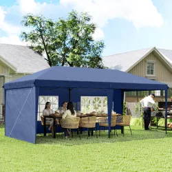 Carpa Plegable 6x3 m Pop-up con 4 Laterales Desmontables Cenador de Jardín con 2 Ventanas y Bolsa de Transporte ... - Ogal.Es