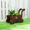 Carretilla de Madera Decorativa Jardinera Elevada con 4 Ruedas Asa Orificios de Drenaje 68x38x52 cm Carbonizado - Ogal.Es