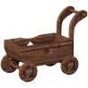 Carretilla de Madera Decorativa Jardinera Elevada con 4 Ruedas Asa Orificios de Drenaje 68x38x52 cm Carbonizado - Ogal.Es