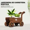 Carretilla de Madera Decorativa Jardinera Elevada con 4 Ruedas Asa Orificios de Drenaje 68x38x52 cm Carbonizado - Ogal.Es