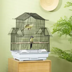 Jaula para Pájaros de Acero Pajarera con Bandeja Extraíble y 2 Comederos Pinzones Periquitos 50,5x41x63 cm Blanco - Ogal.Es