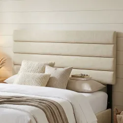 Cabecero de Cama 140 cm Tapizado en Lino Altura Ajustable de 3 Niveles 106/116/126 cm Montado a la Pared Beige - Ogal.Es