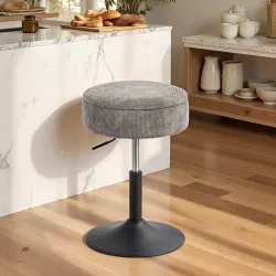 Taburete de Bar con Almacenaje Altura Ajustable Taburete de Cocina Redondo Giratorio Tapizado en Chenilla Gris - Ogal.Es