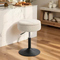 Taburete de Bar con Almacenaje Altura Ajustable Taburete de Cocina Redondo Giratorio Tapizado en Chenilla Beige - Ogal.Es