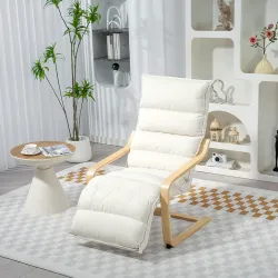 Butaca de Salón con Reposapiés Ajustable Tapizada en Terciopelo con Marco de Madera 67x93x105 cm Crema - Ogal.Es