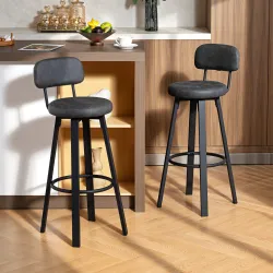 Juego de 2 Taburetes Altos de Cocina Giratorios Tapizados de PU con Respaldo Marco de Metal Reposapiés Gris Oscuro - Ogal.Es