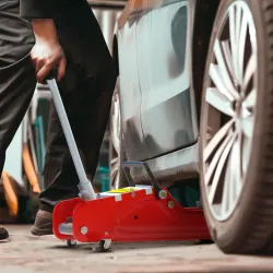 Gato Hidráulico para Coche 2,5T Altura de Elevación 80-380 mm con Perfil Bajo Ruedas para Automóvil SUV Rojo - Ogal.Es