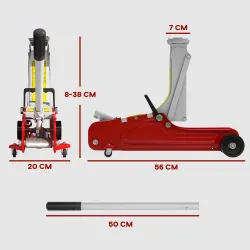 Gato Hidráulico para Coche 2,5T Altura de Elevación 80-380 mm con Perfil Bajo Ruedas para Automóvil SUV Rojo - Ogal.Es