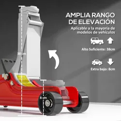 Gato Hidráulico para Coche 2,5T Altura de Elevación 80-380 mm con Perfil Bajo Ruedas para Automóvil SUV Rojo - Ogal.Es