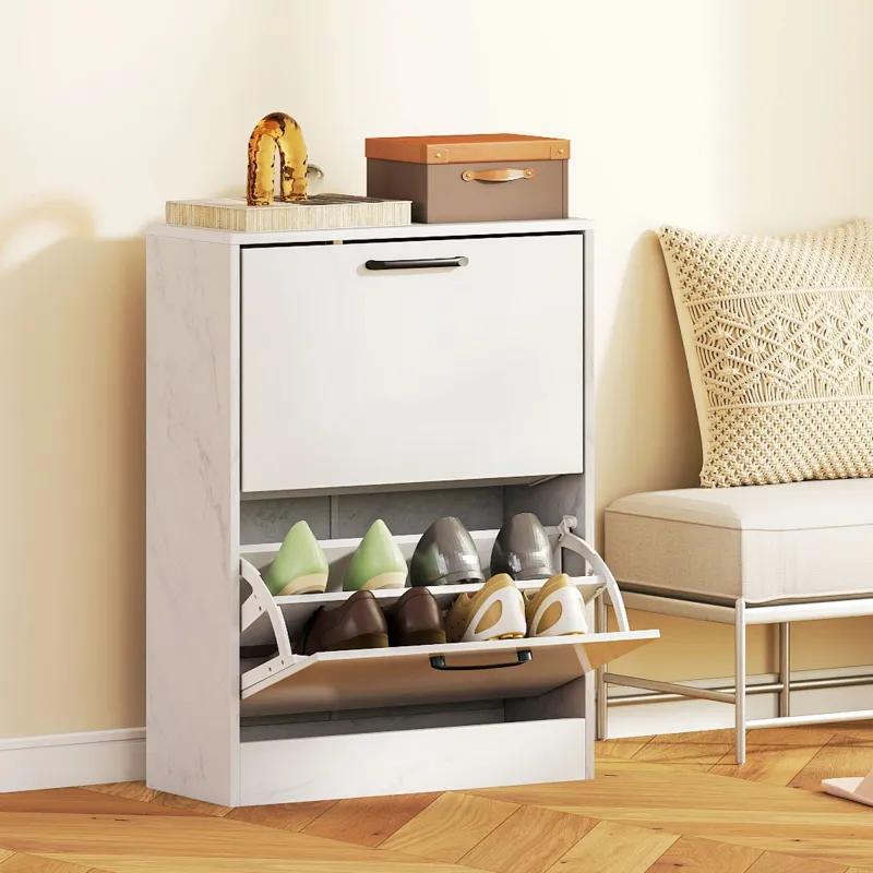 Zapatero Estrecho 2 Puertas de Alto Brillo Estantes Ajustables Diseño Mármol para 8 Pares de Zapatos 60x24x80 cm... - Ogal.Es