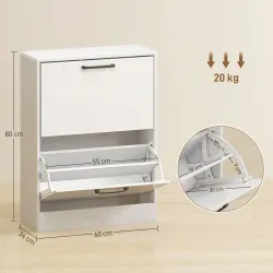 Zapatero Estrecho 2 Puertas de Alto Brillo Estantes Ajustables Diseño Mármol para 8 Pares de Zapatos 60x24x80 cm... - Ogal.Es