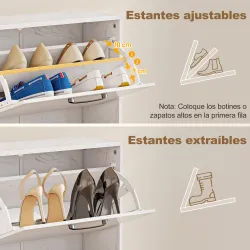 Zapatero Estrecho 2 Puertas de Alto Brillo Estantes Ajustables Diseño Mármol para 8 Pares de Zapatos 60x24x80 cm... - Ogal.Es