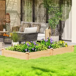 Jardinera Elevada de Madera Huerto Urbano para Cultivar Plantas con Divisor y Base Abierta 235x121x26 cm Natural - Ogal.Es