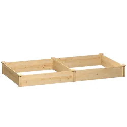 Jardinera Elevada de Madera Huerto Urbano para Cultivar Plantas con Divisor y Base Abierta 235x121x26 cm Natural - Ogal.Es