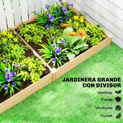 Jardinera Elevada de Madera Huerto Urbano para Cultivar Plantas con Divisor y Base Abierta 235x121x26 cm Natural - Ogal.Es