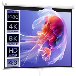 Pantalla de Proyector Manual 120 Pulgadas Formato 4:3/16:9 para Interior y Exterior 244x183 cm Blanco - Ogal.Es