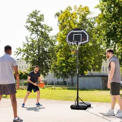 Canasta de Baloncesto para Exterior Altura Ajustable 160-210 cm con Ruedas y Base Rellenable 76x48x254 cm Negro - Ogal.Es