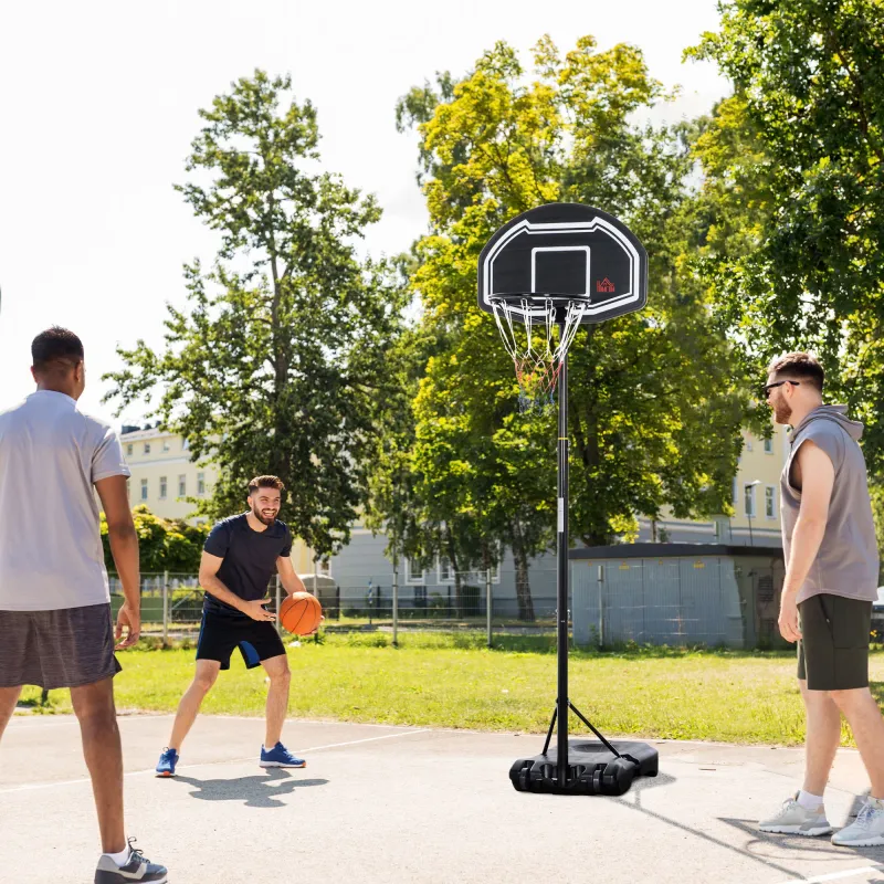 Canasta de Baloncesto para Exterior Altura Ajustable 160-210 cm con Ruedas y Base Rellenable 76x48x254 cm Negro - Ogal.Es