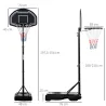 Canasta de Baloncesto para Exterior Altura Ajustable 160-210 cm con Ruedas y Base Rellenable 76x48x254 cm Negro - Ogal.Es