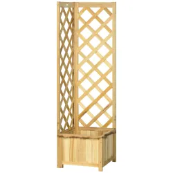 Jardinera con Enrejado de Madera Macetero Exterior para Esquina para Plantas Trepadoras 40x40x145 cm Natural - Ogal.Es