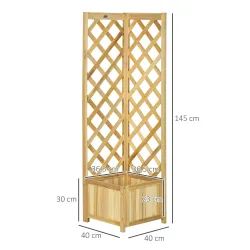 Jardinera con Enrejado de Madera Macetero Exterior para Esquina para Plantas Trepadoras 40x40x145 cm Natural - Ogal.Es