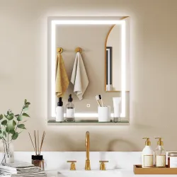 Espejo para Baño 60x80 cm con 3 Colores de Luz Estante de Vidrio Función de Memoria e Interruptor Táctil Plata - Ogal.Es