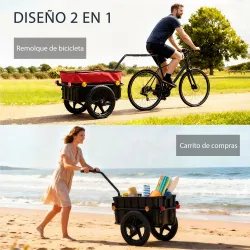 Remolque de Bicicleta 40 kg Cubierta de Tela Oxford con Reflectores y Marco de Acero 144x59x80 cm Rojo y Negro - Ogal.Es