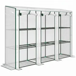 Invernadero de Exterior de 3 Niveles con Puerta Enrollable con Cremallera 9 Estantes Cubierta de PE 215x46x151cm... - Ogal.Es