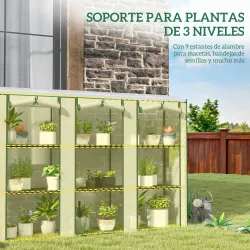Invernadero de Exterior de 3 Niveles con Puerta Enrollable con Cremallera 9 Estantes Cubierta de PE 215x46x151cm... - Ogal.Es