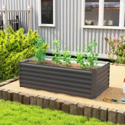 Jardinera Exterior Grande Rectangular de Acero Galvanizado para Terraza con Base Abierta 180x90x57,5 cm Gris - Ogal.Es