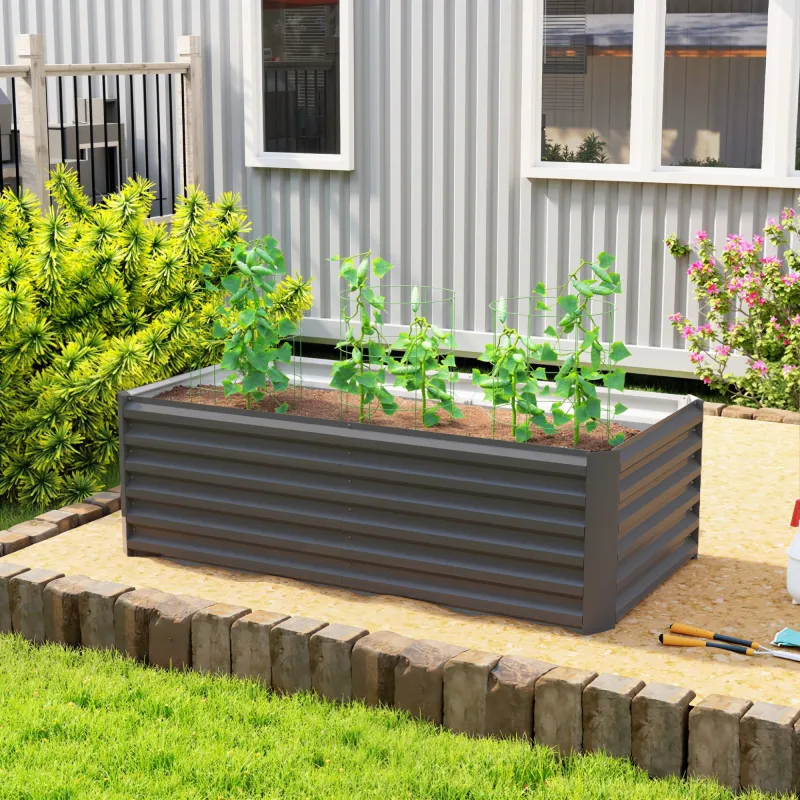 Jardinera Exterior Grande Rectangular de Acero Galvanizado para Terraza con Base Abierta 180x90x57,5 cm Gris - Ogal.Es