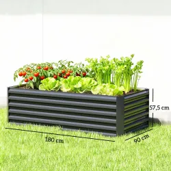 Jardinera Exterior Grande Rectangular de Acero Galvanizado para Terraza con Base Abierta 180x90x57,5 cm Gris - Ogal.Es