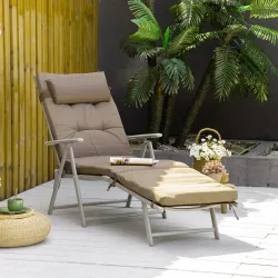 Tumbona Plegable de Jardín con Respaldo Ajustable en 7 Posiciones Cojín Cuerpo Entero y Cabeza 137x63,5x100,5 cm... - Ogal.Es
