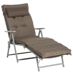 Tumbona Plegable de Jardín con Respaldo Ajustable en 7 Posiciones Cojín Cuerpo Entero y Cabeza 137x63,5x100,5 cm... - Ogal.Es