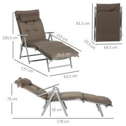 Tumbona Plegable de Jardín con Respaldo Ajustable en 7 Posiciones Cojín Cuerpo Entero y Cabeza 137x63,5x100,5 cm... - Ogal.Es
