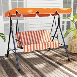 Balancín de Jardín Exterior Columpio de 3 Plazas con Toldo Ajustable y Marco de Acero 172x110x153 cm Naranja - Ogal.Es
